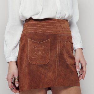 Free People Suede Brown/Tan Mini Skirt | Size 6